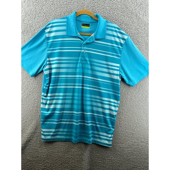 PGA Tour Pro Series Polo Shirt Short Sleeve Golf Blue Striped Size Large - Picture 1 of 5